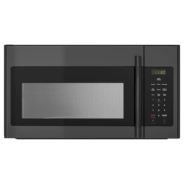 A Black Microwave Oven With a Digital Display and Control Panel on the Right Side